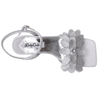 Lady Couture Lust Silver Rhinestone Petal Slingback Heels
