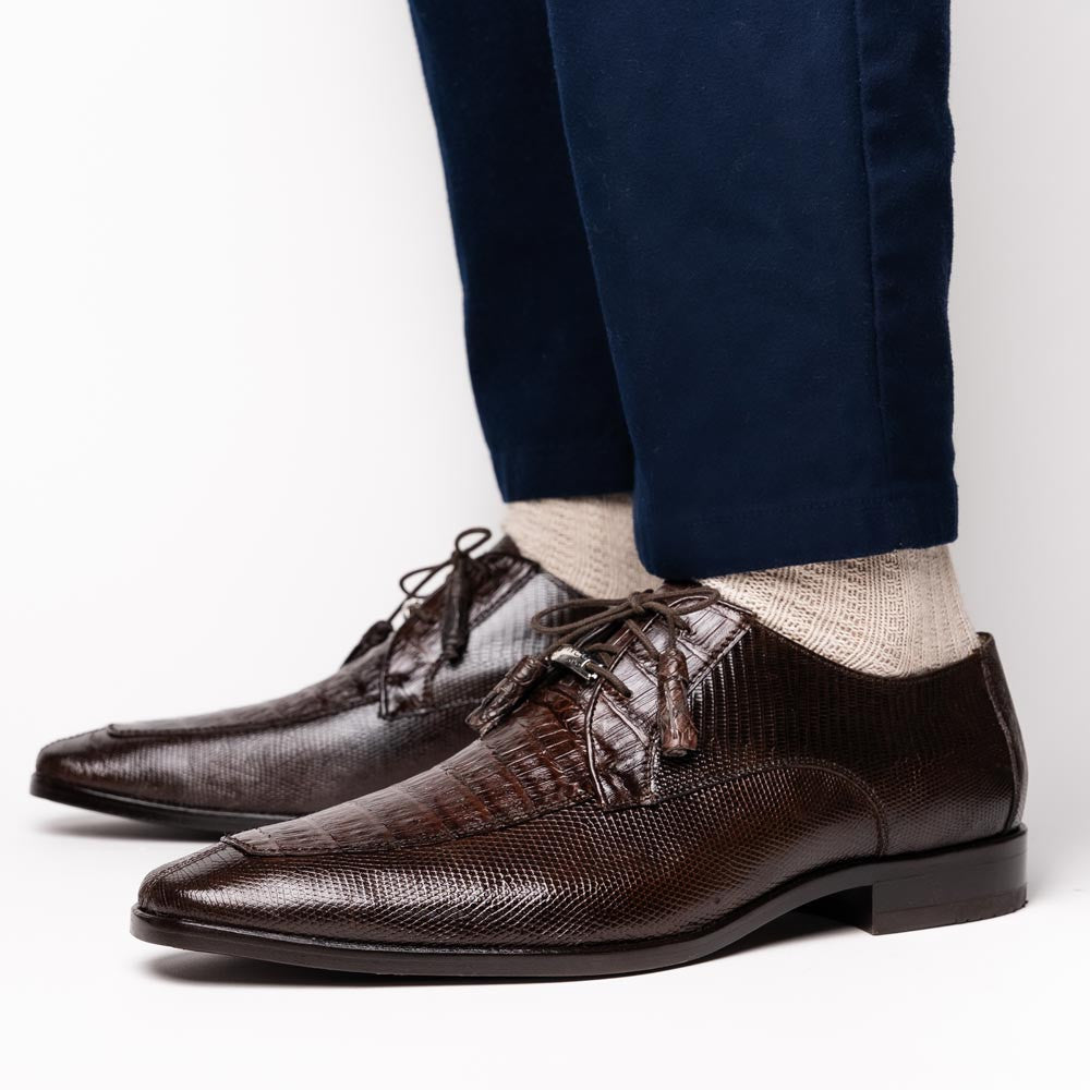 Merida Genuine Caiman and Lizard Skin Brown Dress Derby | Marco Di Milano