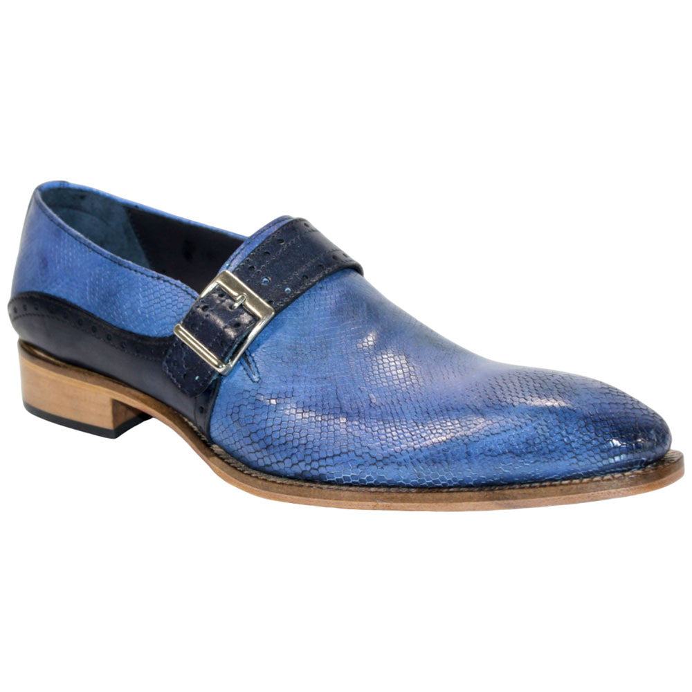 Duca Sezze Men's Powder Blue/Navy Snake Print/Calf-Skin Leather Loafers