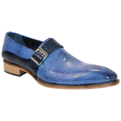 Duca Sezze Men's Powder Blue/Navy Snake Print/Calf-Skin Leather Loafers
