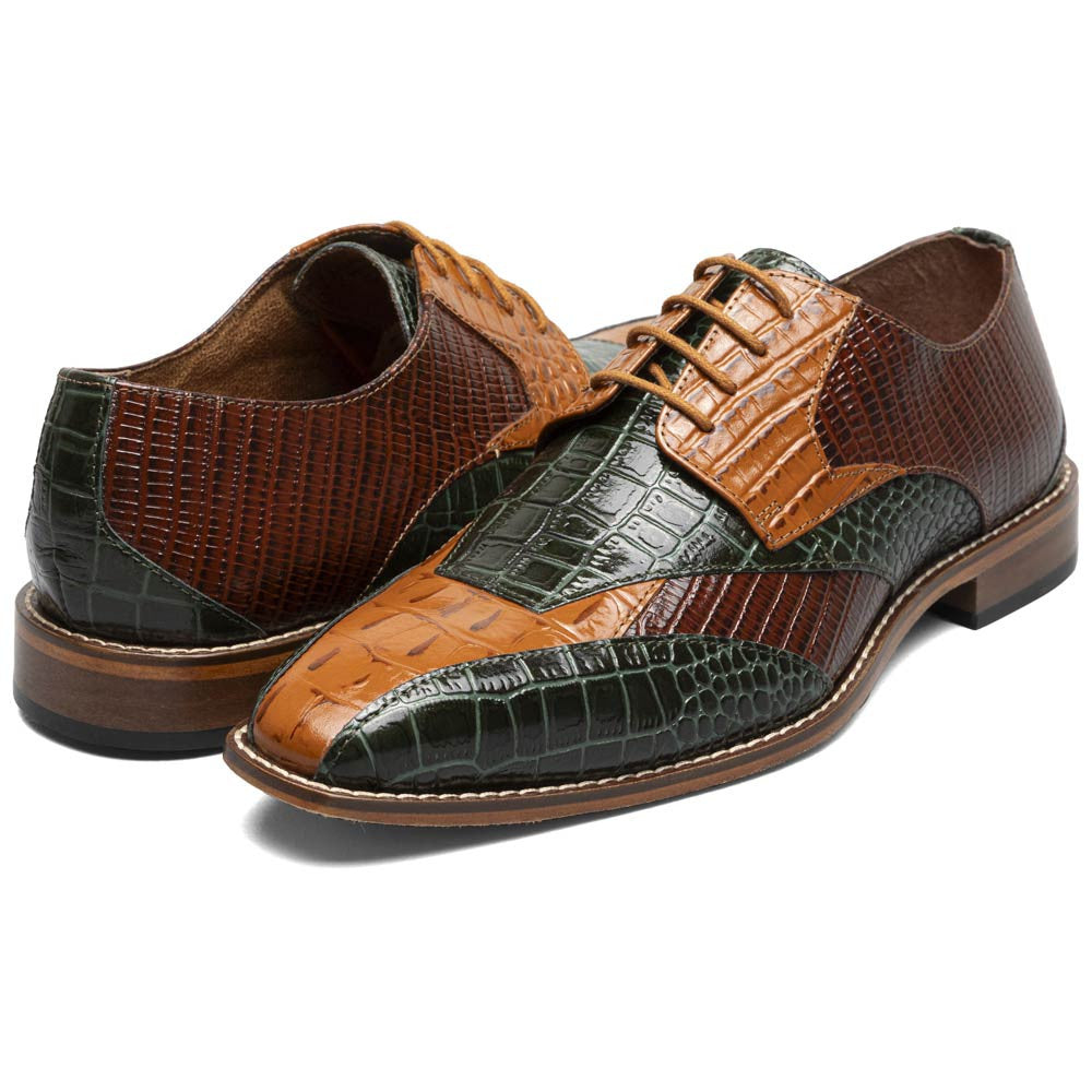 Stacy Adams Tristano Green Mu. Exotic Print Leather Bike Toe Derby (US Men Size)