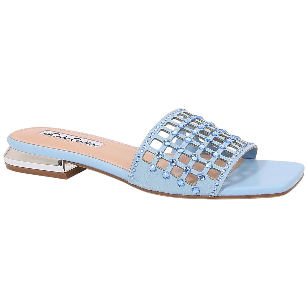 Lady Couture Women's Garden Blue Geometric Crystal Flat Slide Sandals