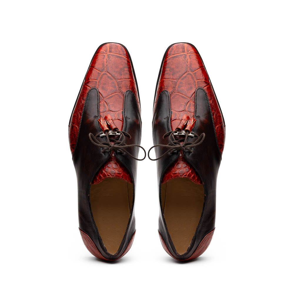 Marco Di Milano Anzio Derby Cognac Alligator And Calfskin Shoes