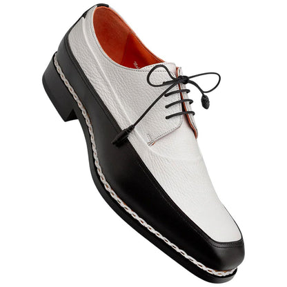 Mezlan Men’s Muro Black & White Two-Tone Calfskin Moc Toe Derby Dress Shoes