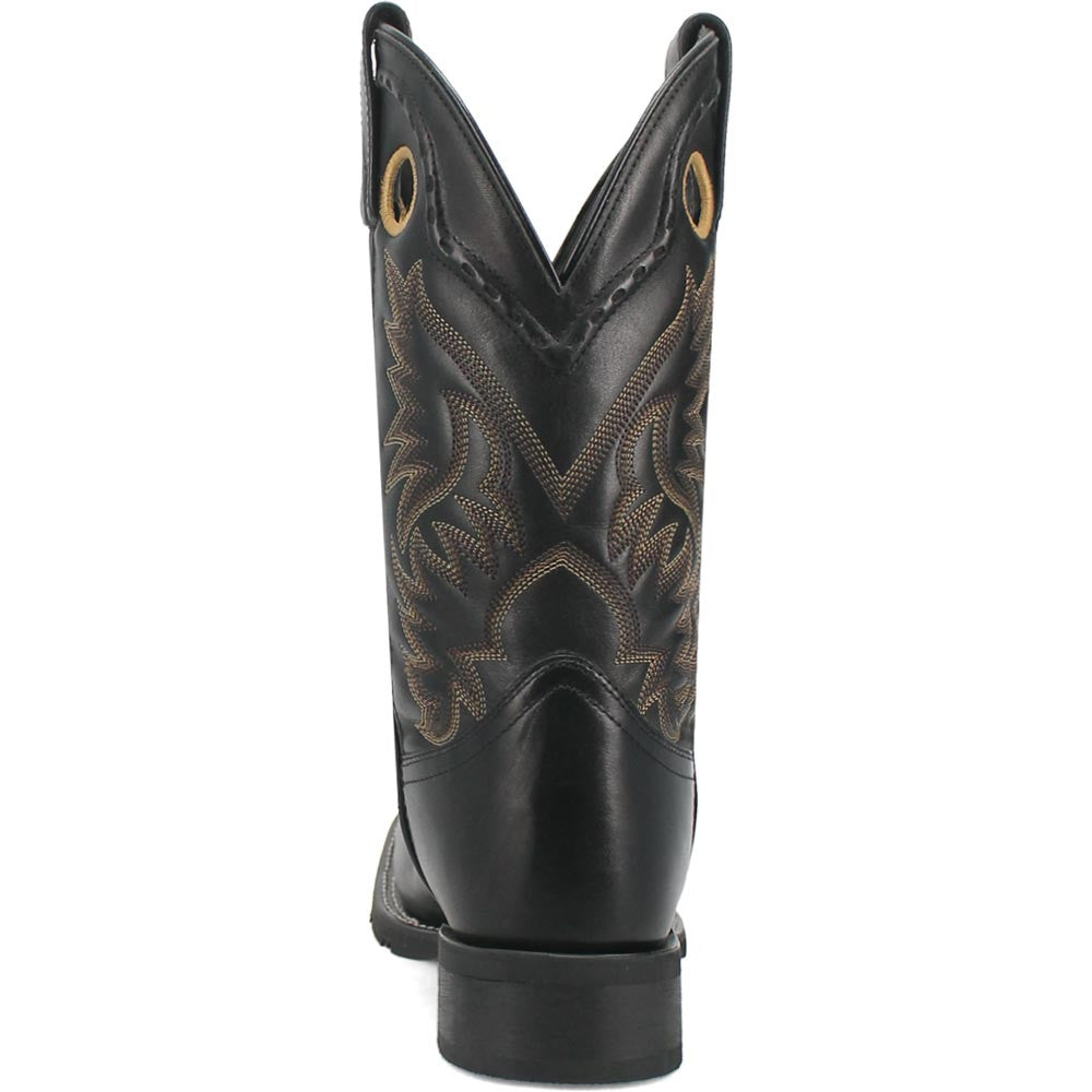 Laredo Kane Black Leather Broad Square Toe Western Cowboy Boots (USA Men Size)