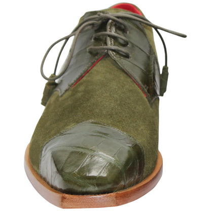 Fennix of Italy Alligator Skin & Suede LANDON Olive Trendy Shoes (USA Men Size)