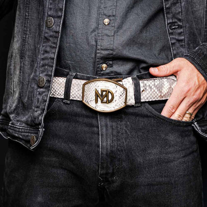 Arkansas Genuine Python Skin Western Belt in Natural with Antique Western Buckle | Marco Di Milano Exotic Belt