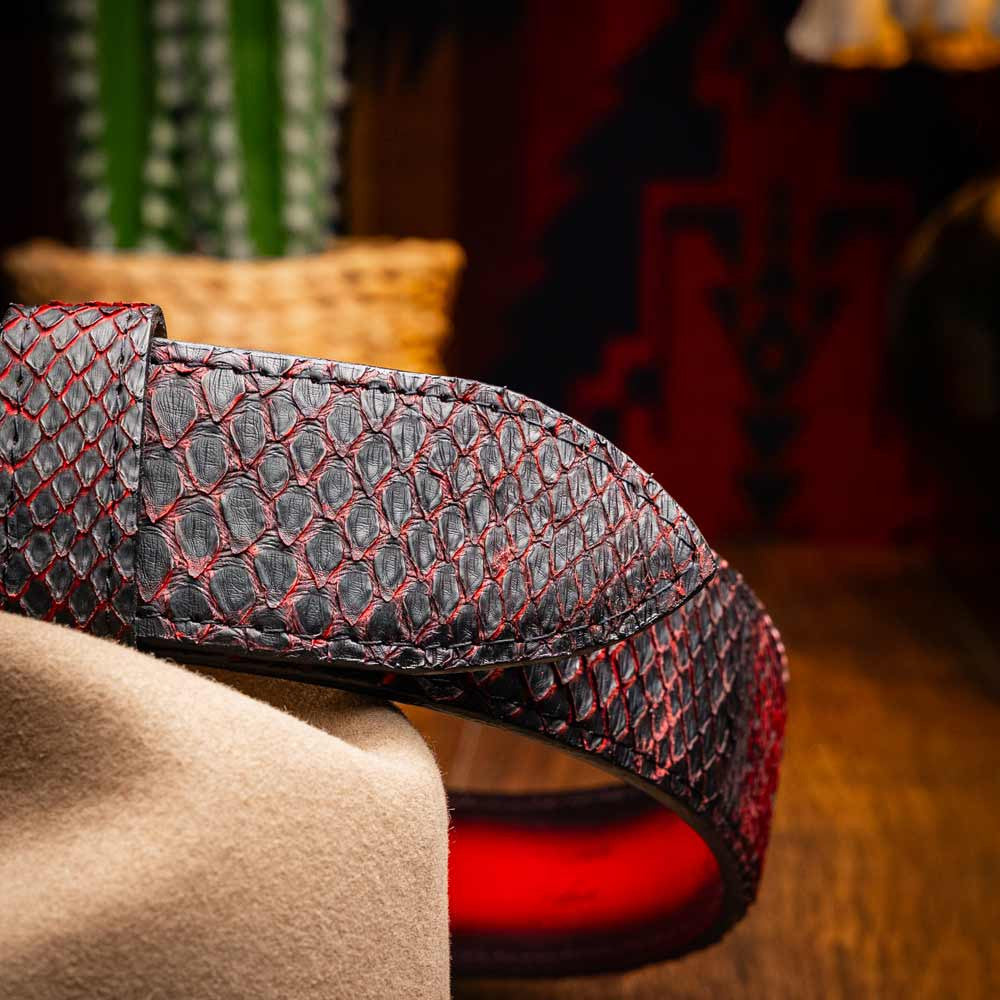Arkansas Genuine Python Skin Western Belt in Black Cherry with Antique Western Buckle | Marco Di Milano Exotic Belt