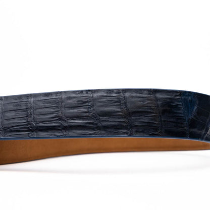 Riccardo Genuine Exotic Caiman Fuscus-Belly Navy Belt with a Chrome Buckle | Marco Di Milano Exotic Belt