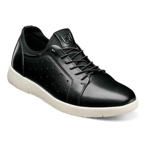 Stacy Adams Halden Black Smooth Leather Cap Toe Elastic Lace Up Mens Sneaker