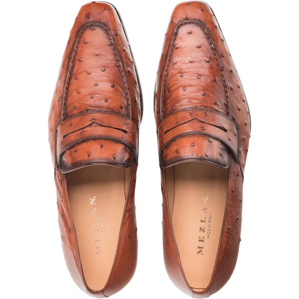 Mezlan Men's Lisbon Ostrich Slip-On Penny Loafer in Brandy