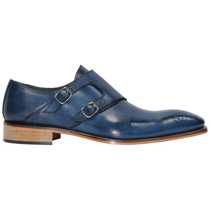 Vergato Blue Calfskin Leather Monkstraps Oxford | Duca Dress Shoes for Men