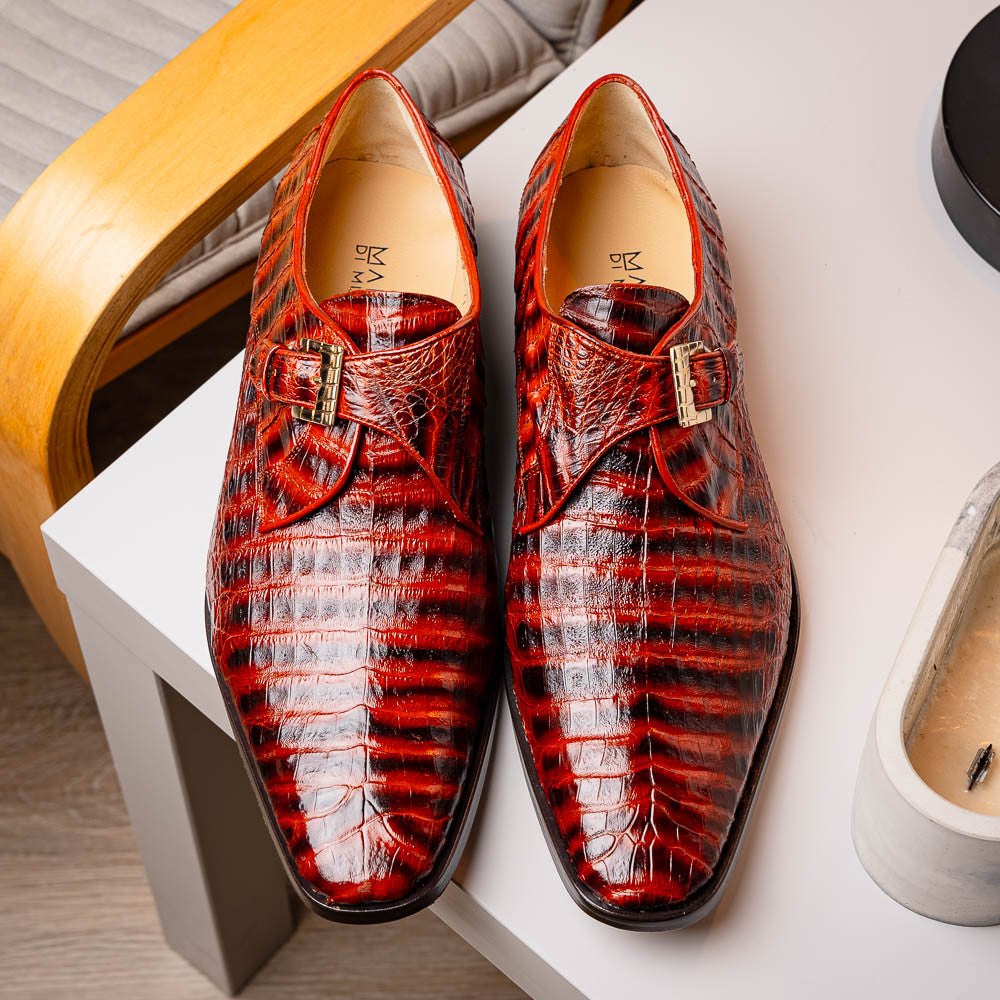 Marco Di Milano Rovigo Caiman Cognac Dress Monk Strap Shoes