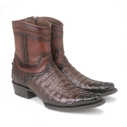 Los Altos Brown Caiman Tail Low Shaft European Square Toe Men's Boot