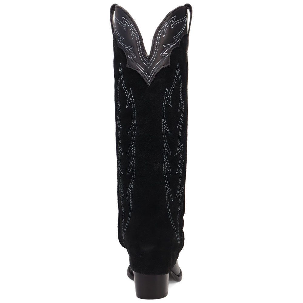 Wild Fire Black with White Embroidery Cuffed Snip Toe Women Leather Boot | Dingo Western Cowgirl Boots