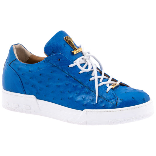 MAURI Men's Full Quill Ostrich Leather Luxury Sneaker Fattori Royal Blue Round Toe