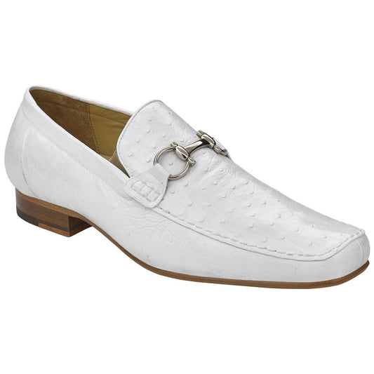 Belvedere Men’s Bartolo Full Quill Ostrich White Moc Toe Slip-On Loafer