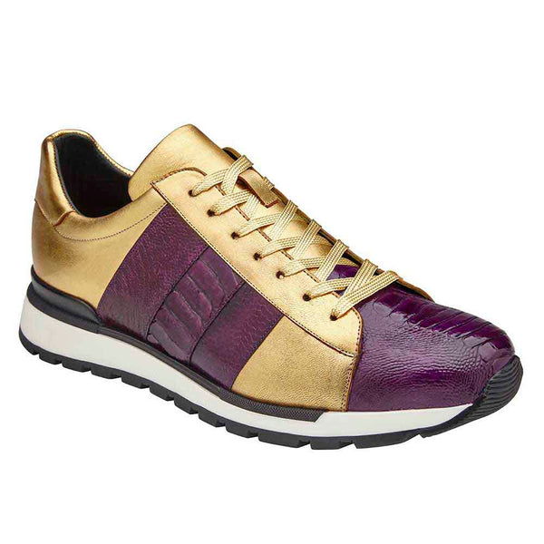 Belvedere Blake Men's Purple & Gold Fusion Exotic Ostrich/Calf-Skin Leather Sneakers
