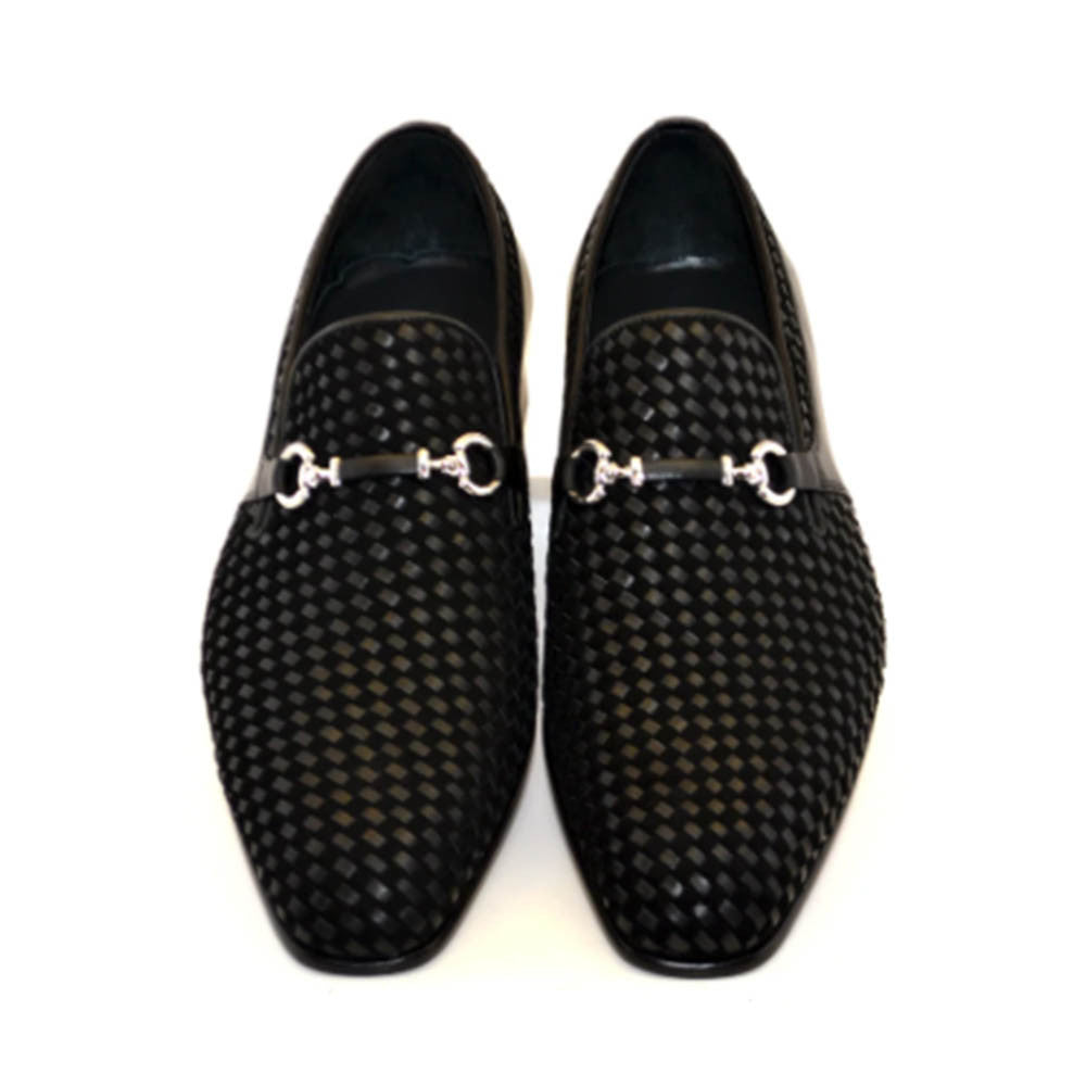 Corrente Men’s Black Handwoven Leather and Suede Slip-On