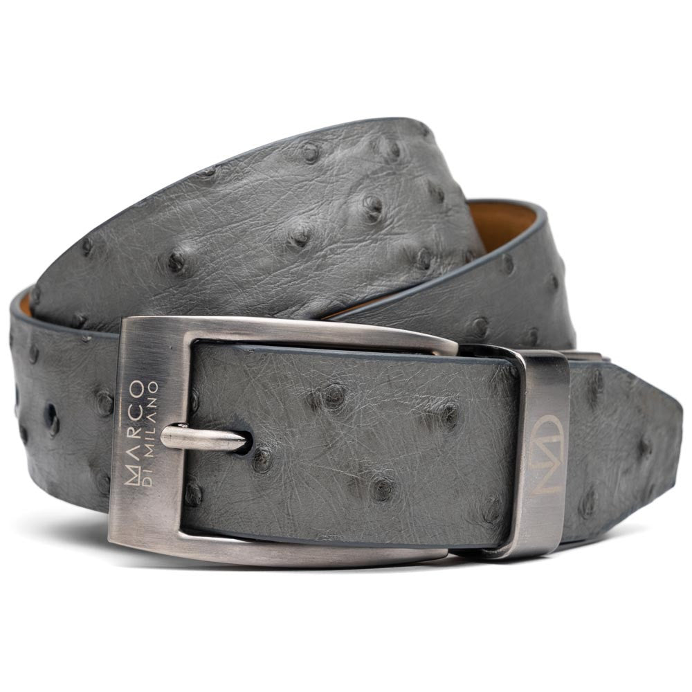 Domenico Men’s Genuine Exotic Ostrich Belts With Brushed Chrome Buckle | Marco Di Milano Exotic Belt in Gray