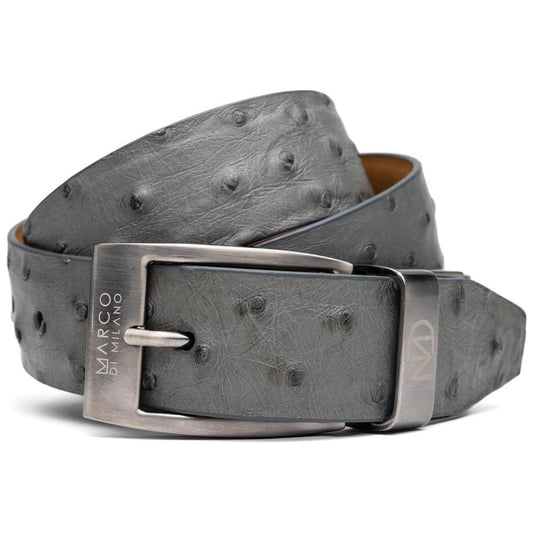 Domenico Men’s Genuine Exotic Ostrich Belts With Brushed Chrome Buckle | Marco Di Milano Exotic Belt in Gray