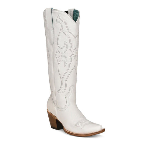 Corral Pure White Inlay & Pullup Strap Snip Toe Western Boots