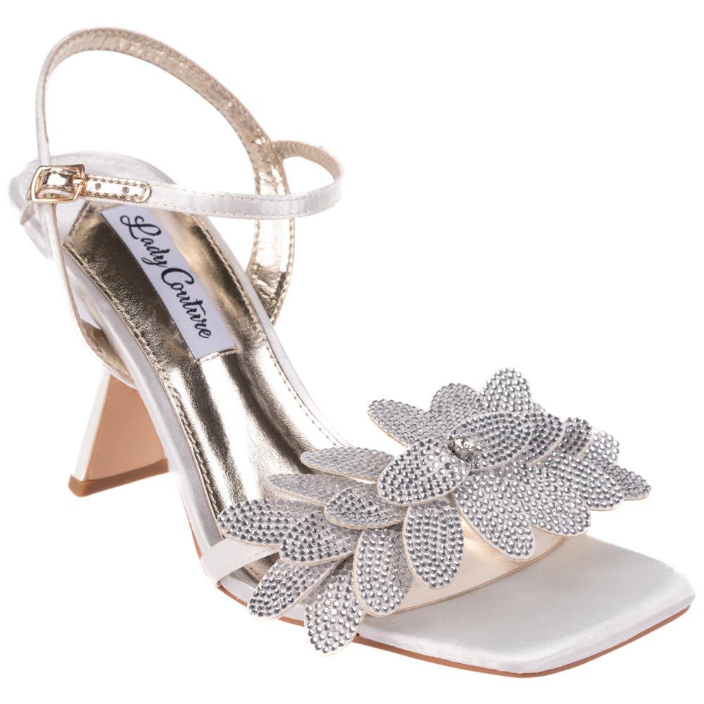 Lady Couture Lust Ivory Rhinestone Petal Slingback Heels