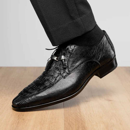 Marco Di Milano Merida Black Caiman & Lizard Dress Derby