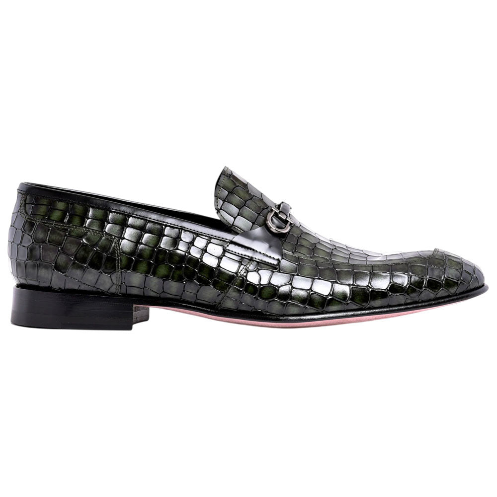 Corrente Men's Crocodile Print Leather Bit Loafer - Green