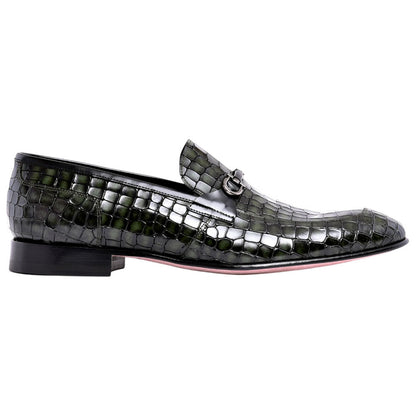 Corrente Men's Crocodile Print Leather Bit Loafer - Green