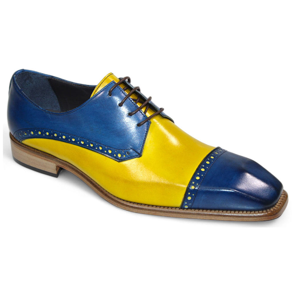 Duca Lombardi Men's Ocean Blue/Yellow Calf-Skin Leather Oxfords Shoes