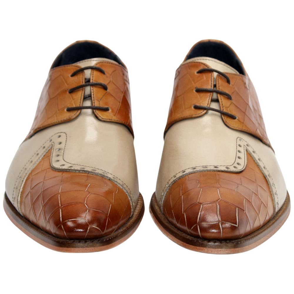 Duca Valentano Men's Cognac/Beige Calf-Skin Croco Print Leather Oxfords Shoes