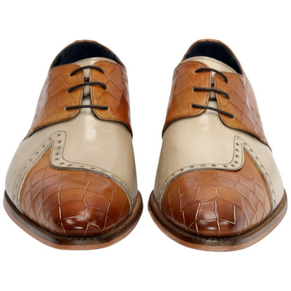 Duca Valentano Men's Cognac/Beige Calf-Skin Croco Print Leather Oxfords Shoes