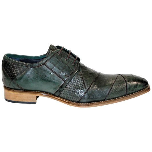 Duca Imperio Men's Green Calf-Skin Leather/Calf Print Oxfords Shoes
