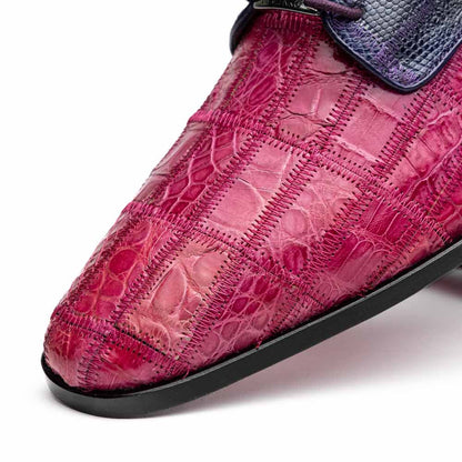 Pissa Pink/Purple Men’s Genuine Crocodile and Lizard Skin Patchwork Derby