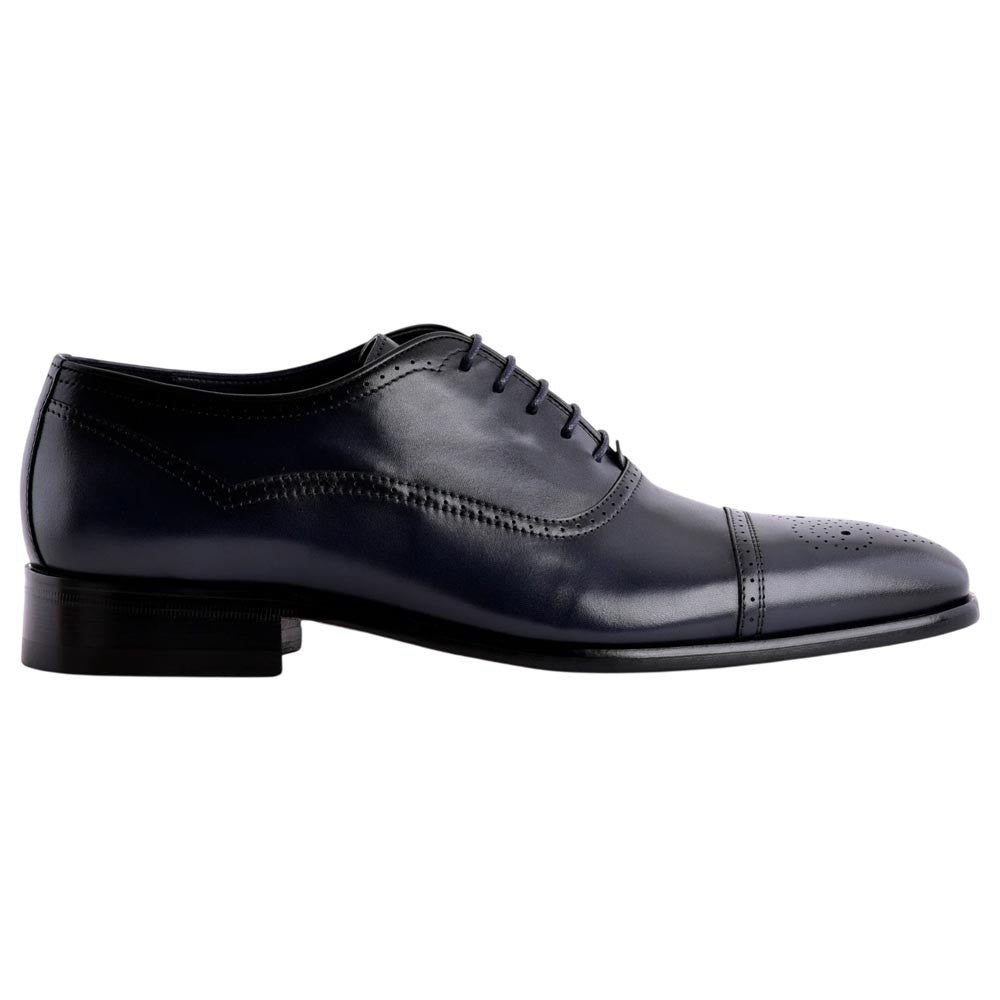 Corrente Men's Perforated Cap-Toe Oxford - Navy