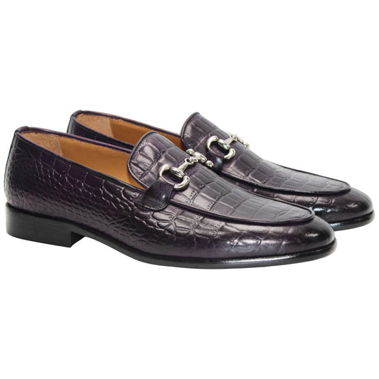 Vasto Purple Calfskin Leather Slip On | Duca Dress Loafers for Men