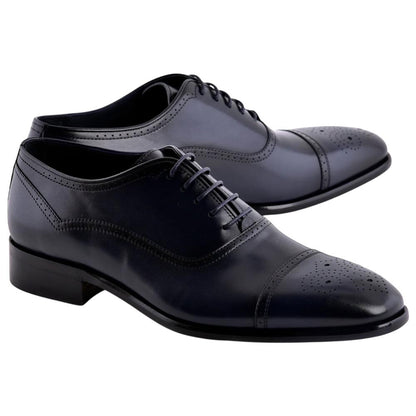Corrente Men's Perforated Cap-Toe Oxford - Navy
