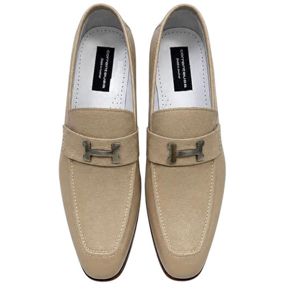 Corrente Men's Vita Calf Skin H-Buckle Loafer - Beige