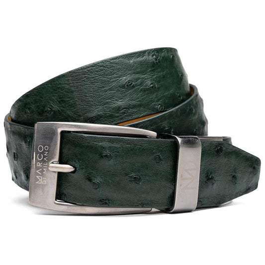Domenico Men’s Genuine Exotic Ostrich Belts With Brushed Chrome Buckle | Marco Di Milano Exotic Belt in Green