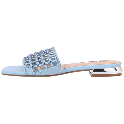 Lady Couture Women's Garden Blue Geometric Crystal Flat Slide Sandals