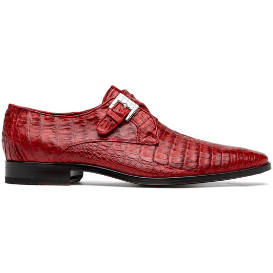 Rovigo Red Men's Genuine Caiman Crocodile Dress Monk Strap | Marco Di Milano