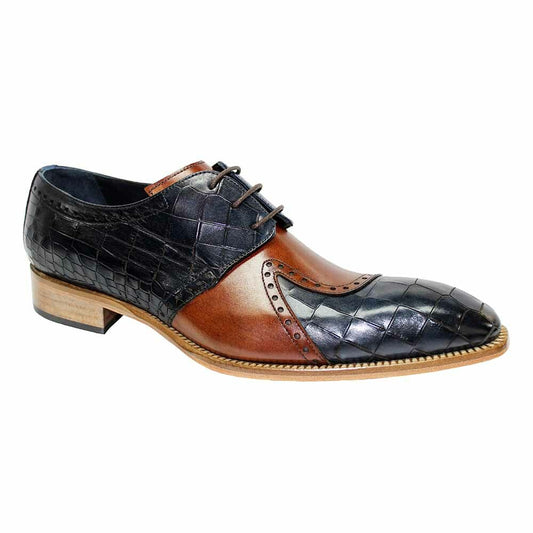 Duca Velentano Navy & Brandy Calf-Skin, Crocodile Print Derby Oxfords