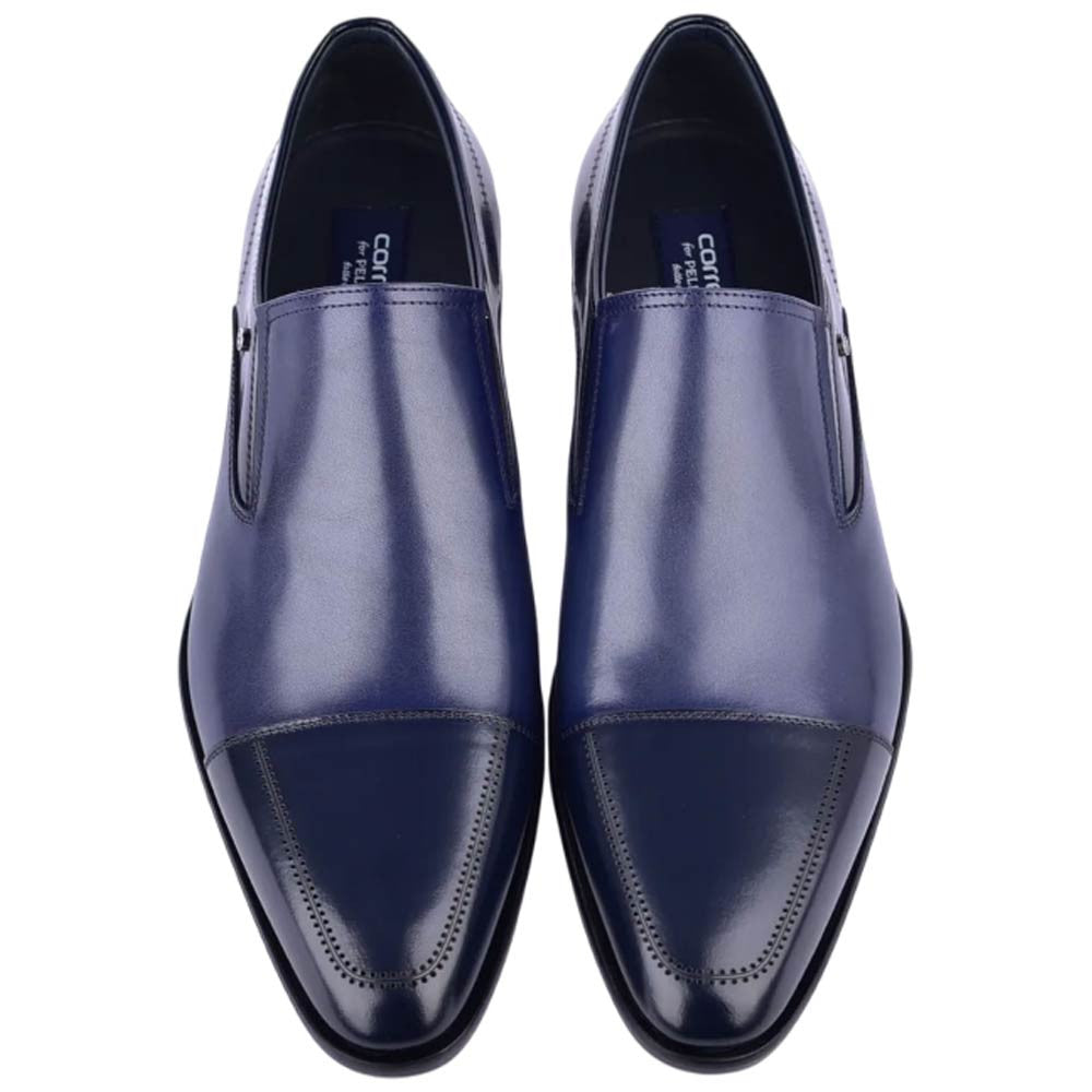 Corrente Men’s Deer and Calfskin Navy Cap Toe Leather Sole Loafer