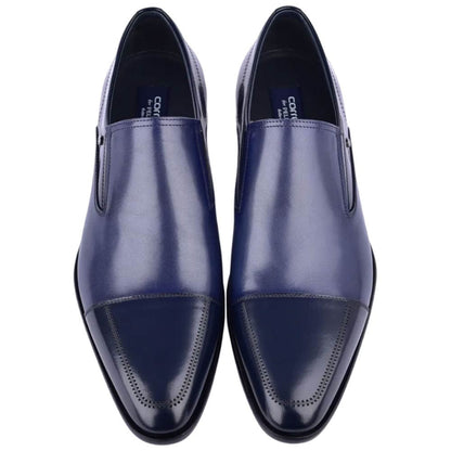 Corrente Men’s Deer and Calfskin Navy Cap Toe Leather Sole Loafer