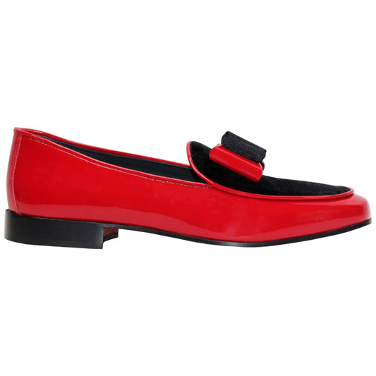 Amalfi Red & Black Velvet & Patent Leather Slip on | Duca Bow Dress Loafers