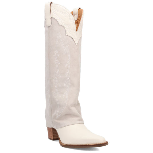 Wild Fire Leather White Cuffed Self-Embroidered Snip Toe Women Boot | Dingo Western Cowgirl Boots