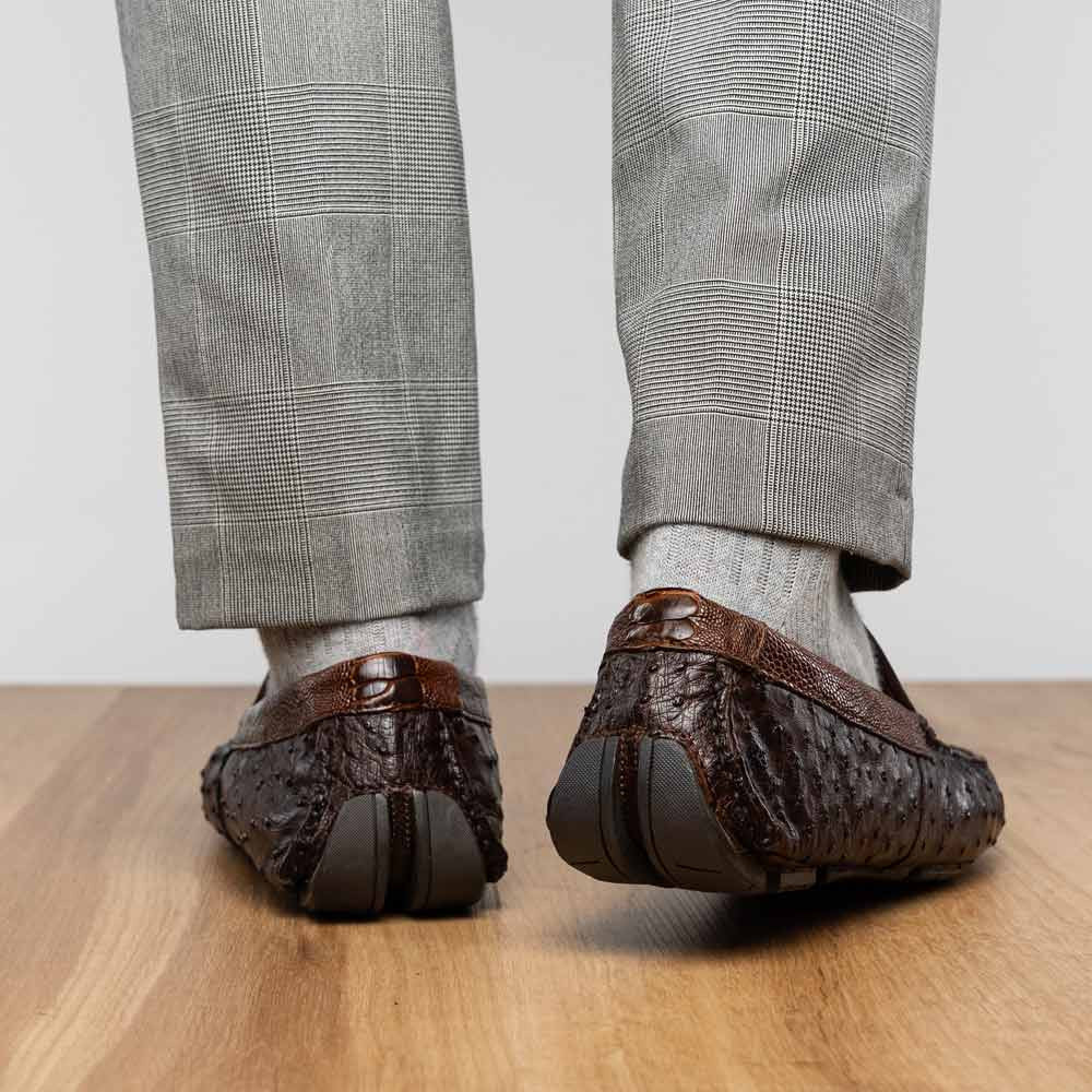 Alba Men’s Kango Tabac Genuine Ostrich Leg Driving Shoes | Marco Di Milano