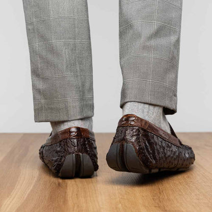 Alba Men’s Kango Tabac Genuine Ostrich Leg Driving Shoes | Marco Di Milano