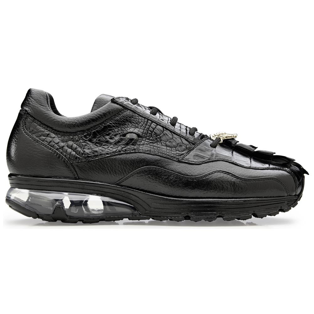 Belvedere Men’s Genuine Caiman Crocodile and Calf Black Sneaker - Rex